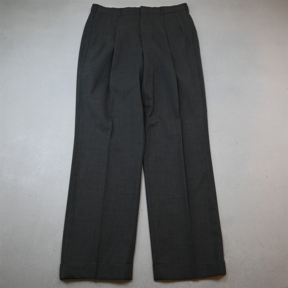 Vtg USA Made 32x32 Gray 100% Wool Pleated Cuffed High Waist Dress Mens Pants